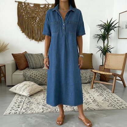 👗 Jeansowa sukienka midi z kieszeniami – 50% ZNIŻKI! OFERTA LIMITOWANA! Miękki denim, luźny krój i praktyczne kieszenie – idealna na co dzień, na spacer i spotkania. Wygodna, wszechstronna i stylowa – sprawdzi się w każdej sytuacji! ✨🌸👖