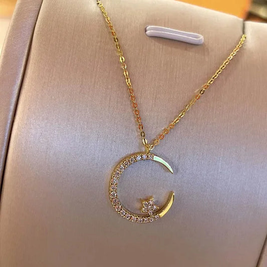 💕Jasna noc: Naszyjnik z księżycem i gwiazdą 🌙 Oferta ograniczona czasowo