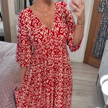 💃Luźna sukienka w kwiaty z dekoltem w serek