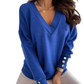 Sweter dzianinowy w jednolitym kolorze zapinany na guziki V-neck