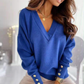 Sweter dzianinowy w jednolitym kolorze zapinany na guziki V-neck