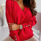 Sweter dzianinowy w jednolitym kolorze zapinany na guziki V-neck