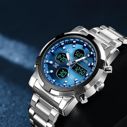 Wodoszczelny zegarek militarny dla mężczyzn – analogowo-cyfrowy, ze stali nierdzewnej i odporny na wstrząsy 🛡️⌚💧✨