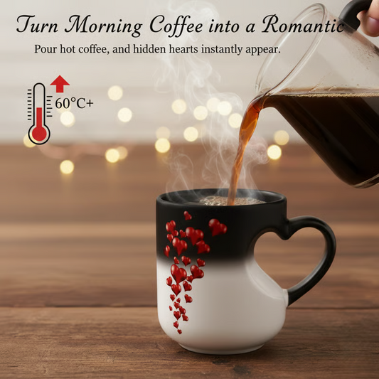☕Kubek ceramiczny z uchwytem w kształcie serca, zmieniający kolor – idealny na Walentynki ❤️