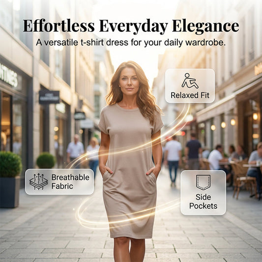 🔥Damska sukienka z krótkim rękawem w stylu casual🌟 Naturalny styl i komfort przez cały dzień 👗