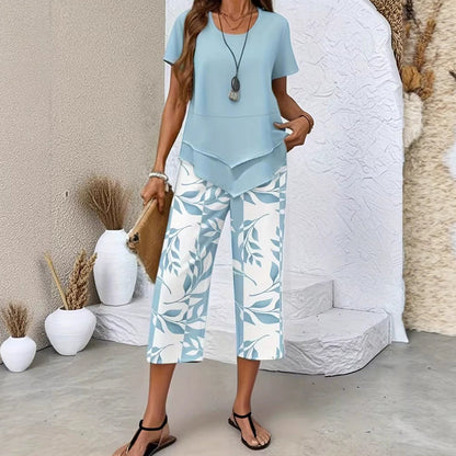 ⏰ 50% TANIEJ! 👗 Zestaw: Swobodna Tunika z Okrągłym Dekoltem i Warstwowym Krojem + Spodnie z Szerokimi Nogawkami – Styl i Komfort na Co Dzień! ✨🌸