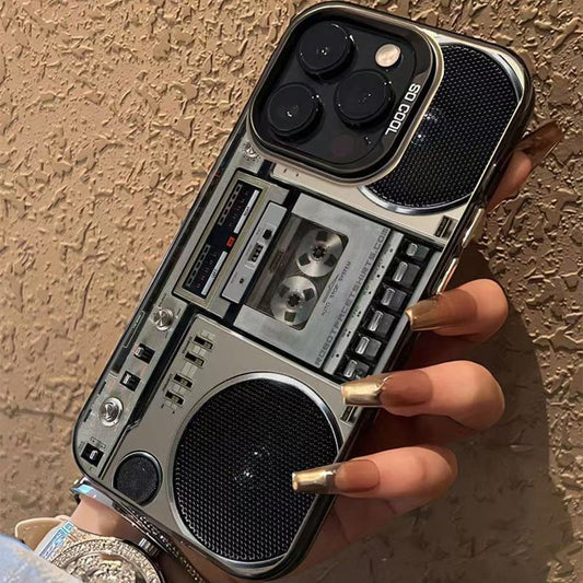 Etui na telefon retro w stylu boomboxa z motywem magnetofonu kasetowego