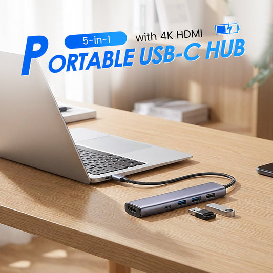 Przenośny hub USB-C 5 w 1 z wyjściem HDMI 4K