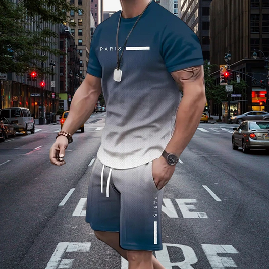 🏖️ Letnia, fajna oferta! 😎 Męski zestaw: koszulka w gradientowym kolorze + spodenki 👕🩳✨