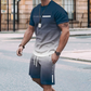 🏖️ Letnia, fajna oferta! 😎 Męski zestaw: koszulka w gradientowym kolorze + spodenki 👕🩳✨