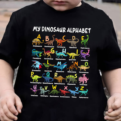Dziecięcy T-shirt z nadrukiem dinozaurów i liter