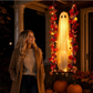 Wiszący duch na Halloween na huśtawce z pilotem LED i liśćmi klonu