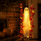 Wiszący duch na Halloween na huśtawce z pilotem LED i liśćmi klonu