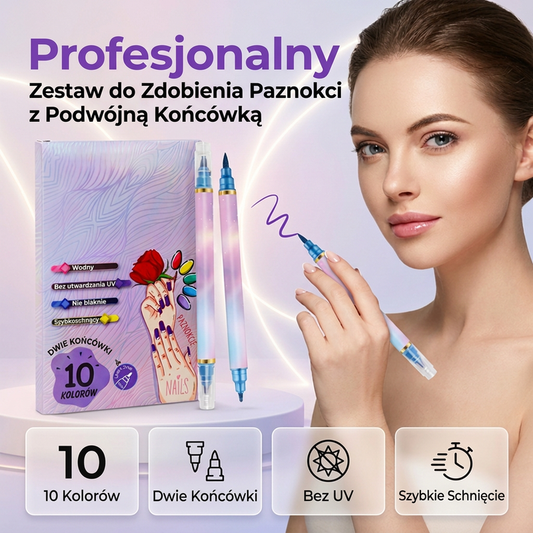Zestaw dwukońcówkowych markerów do zdobienia paznokci w 10 kolorach