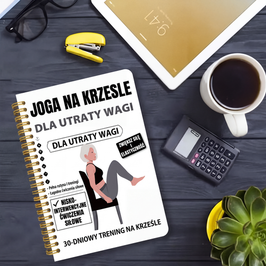 Spiralowy notes z jogą na krześle do odchudzania