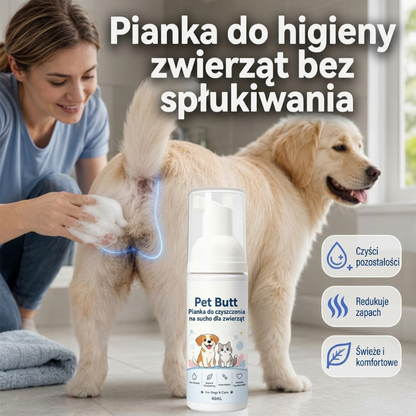 Piana do czyszczenia na sucho okolic tylu zwierząt bez spłukiwania dla psów i kotów