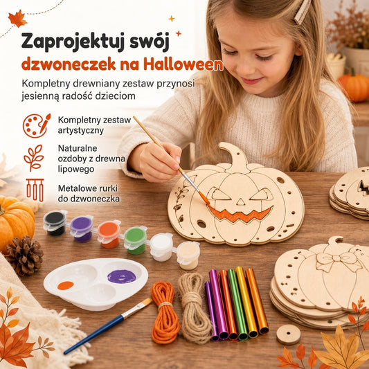 Drewniany zestaw rzemieślniczy do samodzielnego wykonania dyni na Halloween