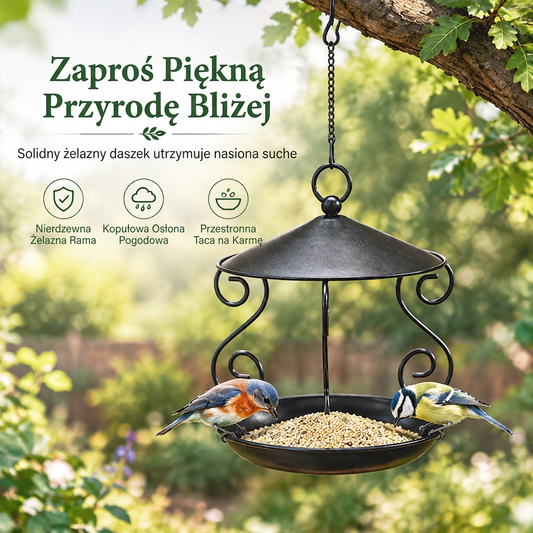 Zewnętrzny metalowy karmnik wiszący do ogrodu i na podwórze