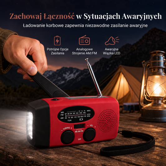 📻 Radiowy radiotelefon z zasilaniem korbowym i panela słonecznego – powiadomienia pogodowe AM/FM i NOAA