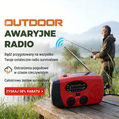 🎉 TERAZ -50%! 📻 Przenośne radio awaryjne z zasilaniem słonecznym i korbką – lampka LED i NOAA ✨